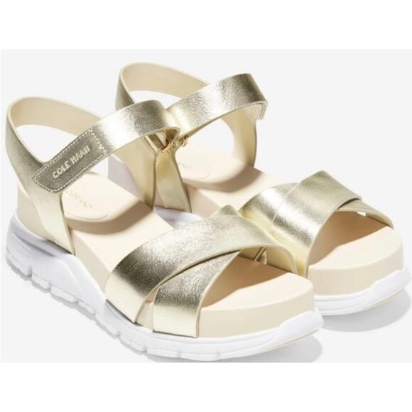 Cole Haan Zero Grand Gold Leather Sandals Size 6 - Picture 1 of 7